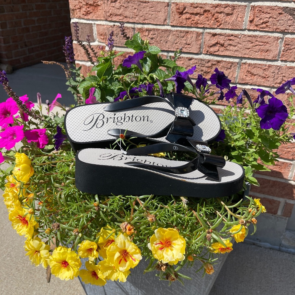Brighton, wedge, flip-flops, bow & rhinestone embellishment